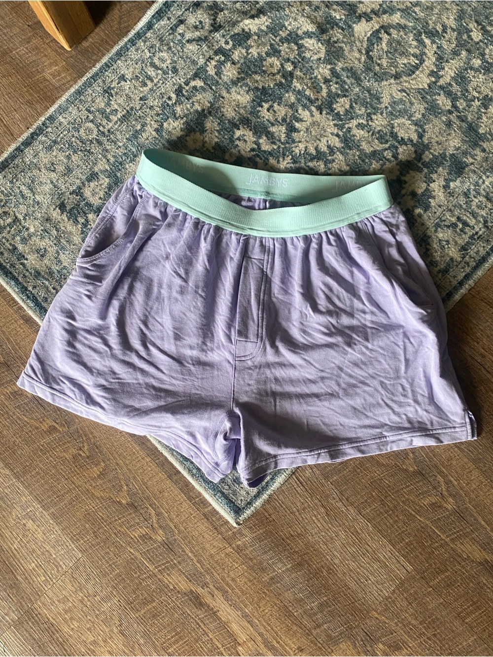 Jambys Purple and Teal Boxer Shorts with pockets Medium Pajamas Unisex Comfy